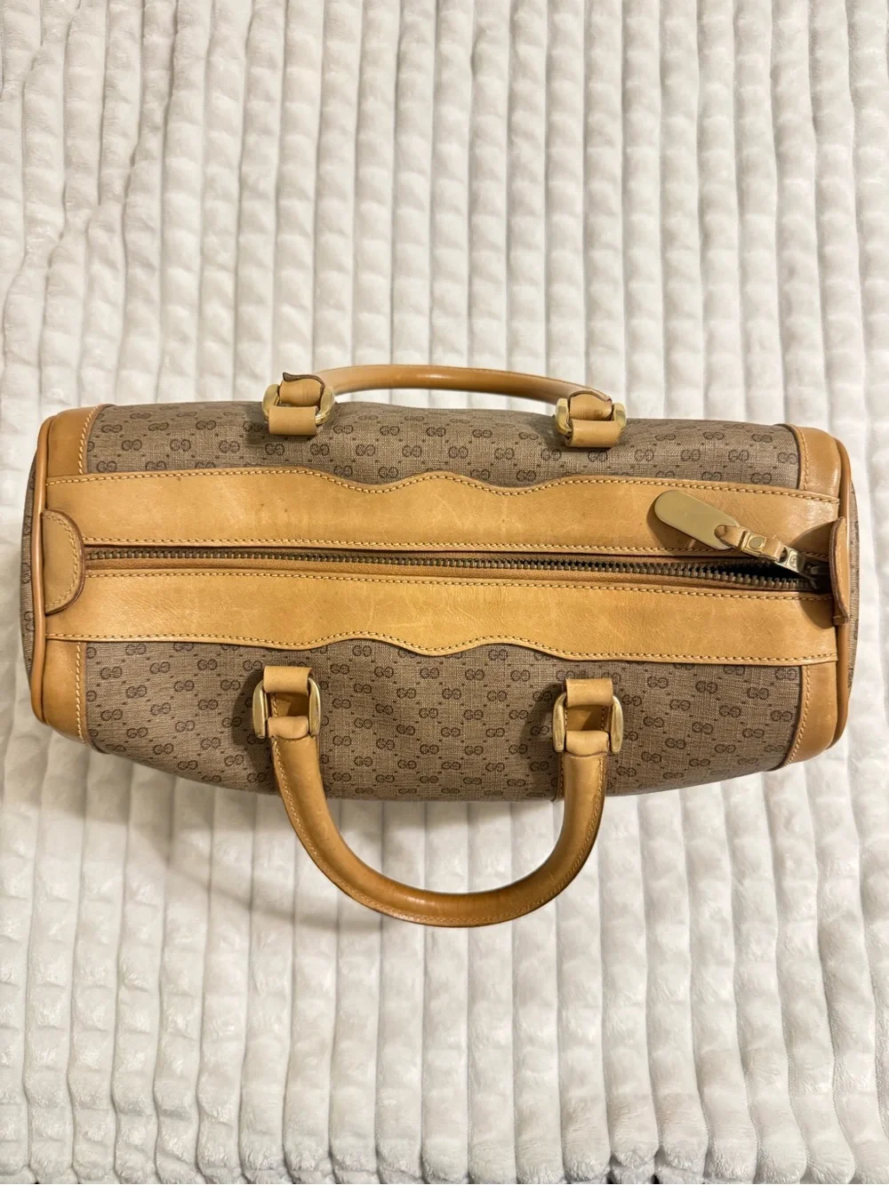 Gucci Brown Monogram Travel Duffle with Tan Trim